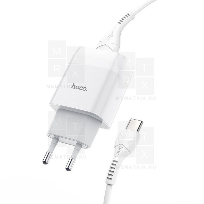 Сетевое зарядное устройство USB Hoco C72A (2A, кабель Type-C) Белый