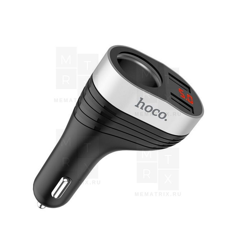 Автомобильное зарядное устройство USB Hoco Z29 (2 порта+12В розетка, с дисплеем) Черный