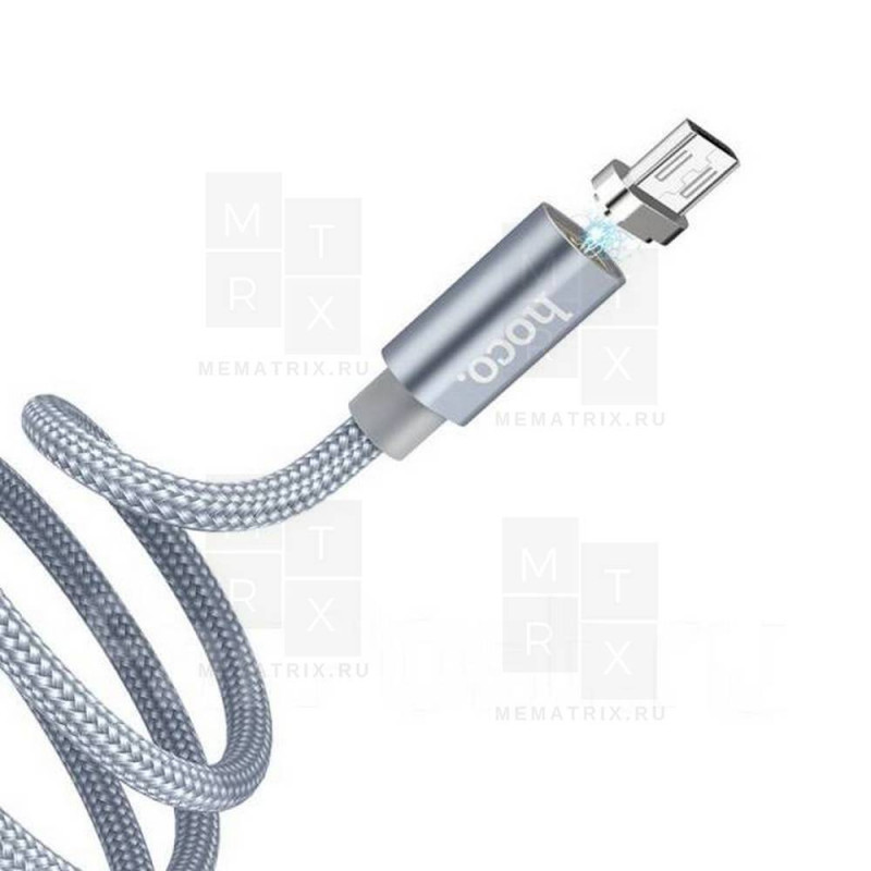 Кабель USB - Type-C Hoco U40A (магнитный, оплетка ткань) Серебро
