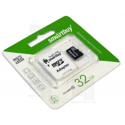 Карта памяти MicroSDHC 32GB Class 10 Smart Buy UHS-I + SD адаптер