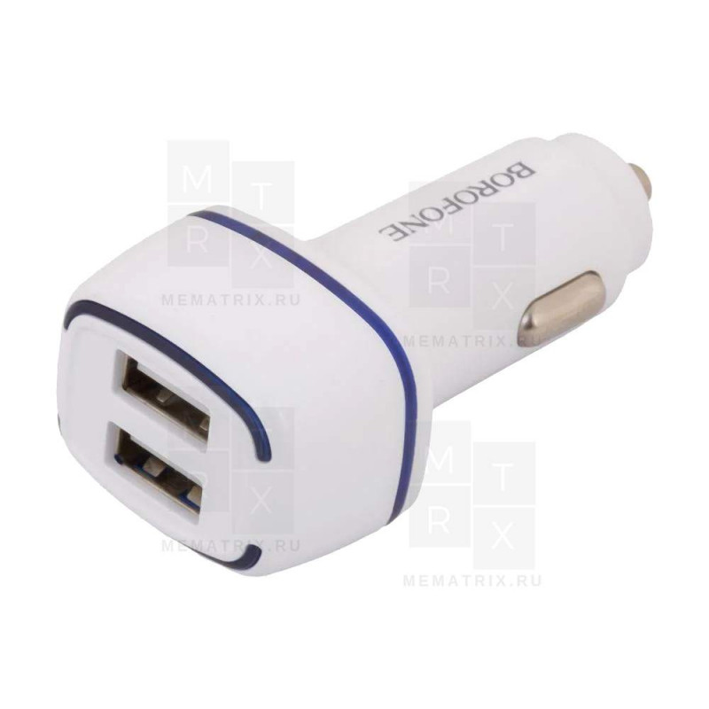 Автомобильное зарядное устройство USB Borofone BZ14 (2.4A, 2 порта, кабель Type-C) Белый