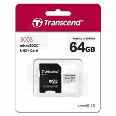 Карта памяти MicroSDHC 64GB Class 10 Transcend 300S UHS-1 U1 + SD адаптер