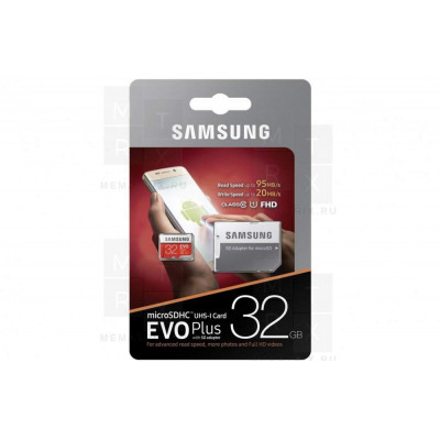 Карта памяти MicroSDHC 32GB Samsung Class 10 Evo Plus UHS-I U1 (20/95 Mb/s) + SD адаптер