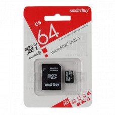 Карта памяти MicroSDXC 64GB Class 10 Smartbuy UHS-I + SD адаптер