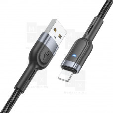 Кабель USB - Lightning (для iPhone) Hoco U117 (2.4A, с функцией интеллектуального отключения, оплетка ткань, 1.2 м) Черный