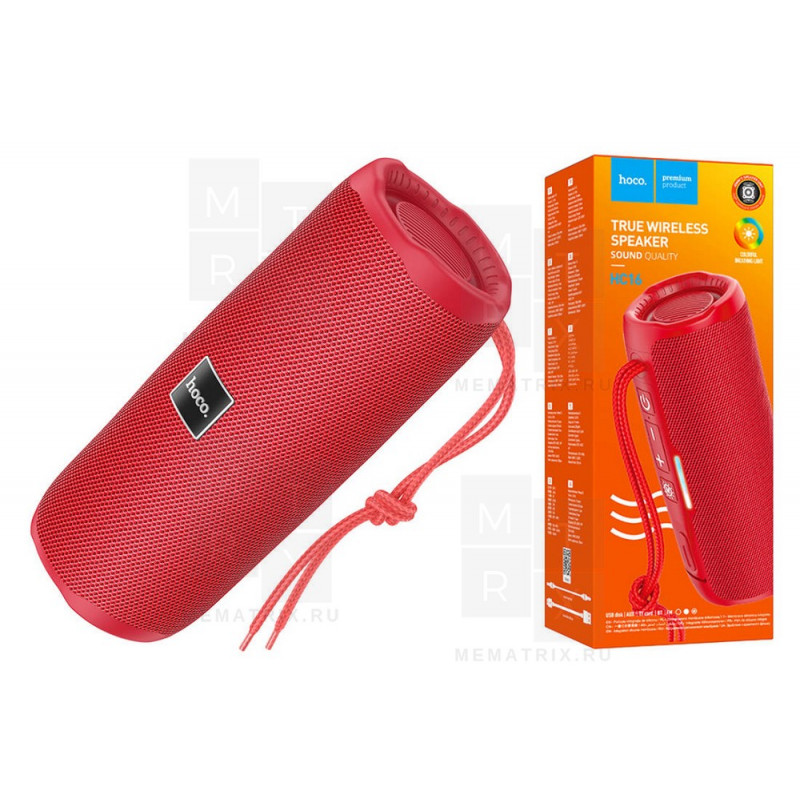 Беспроводная колонка Bluetooth Hoco HC16 (5W, AUX, TF Card, USB, FM, водонепроницаемый корпус) Красный
