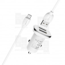 Автомобильное зарядное устройство USB Borofone BZ12 (12W, 2 порта, кабель MicroUSB) Белый