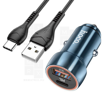 Автомобильное зарядное устройство USB, Type-C Hoco Z46A (20W, QC3.0, PD, 1Type-C, 1USB) Черный