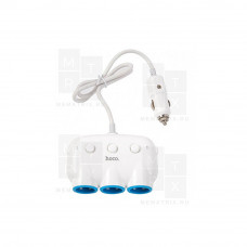 Автомобильный разветвитель прикуривателя Hoco C1 (15W, 3 гнезда, 2 USB) Белый