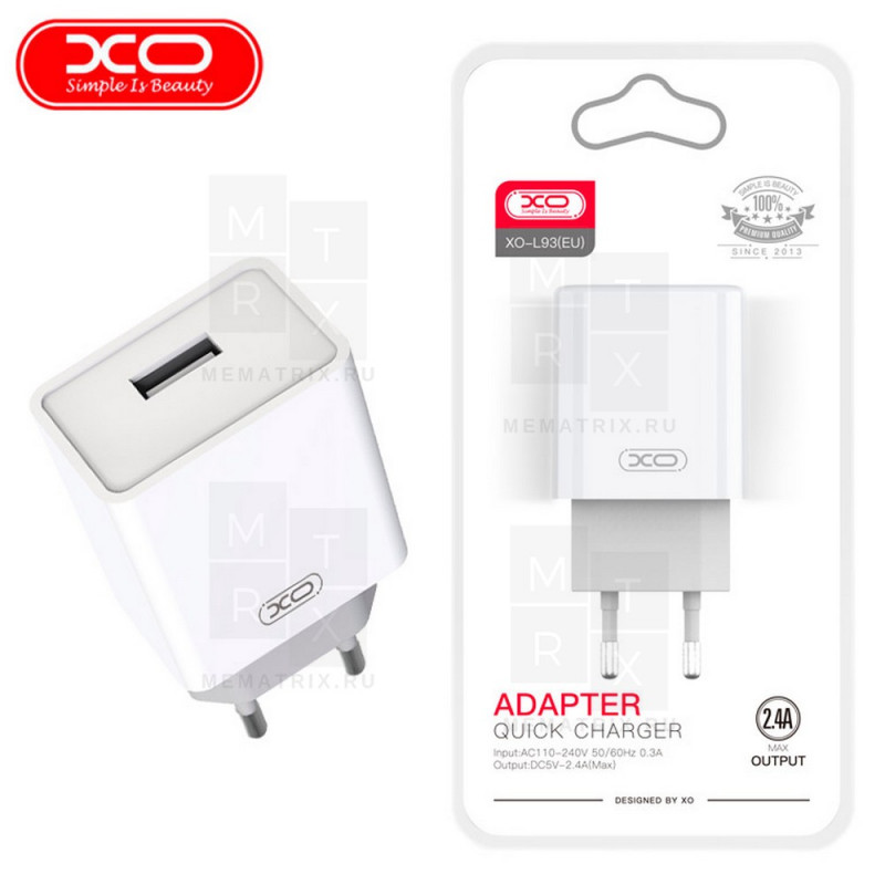 Сетевое зарядное устройство USB XO L93 (12W) Белый