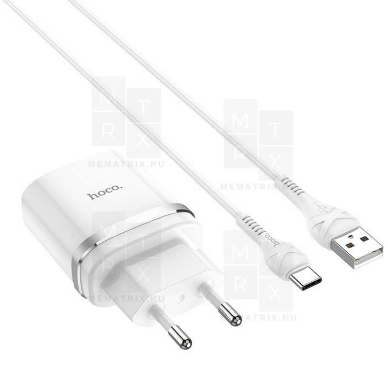 Сетевое зарядное устройство USB Hoco C12Q (18W, QС3.0, кабель Type-C) Белый