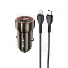 Автомобильное зарядное устройство USB, Type-C Hoco Z46A (20W, QC3.0, PD, кабель Type-C-Lightning) Черный