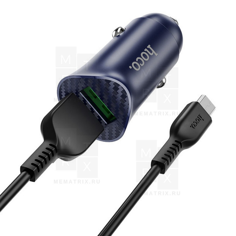 Автомобильное зарядное устройство USB Hoco Z39 (18W, QC3.0, 2 порта, кабель Lightning) Черный