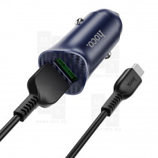 Автомобильное зарядное устройство USB Hoco Z39 (18W, QC 3.0, 2 порта, кабель MicroUSB) Черный