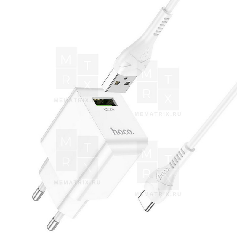Сетевое зарядное устройство USB Hoco C98A (18W, QС3.0, кабель Type-C) Белый