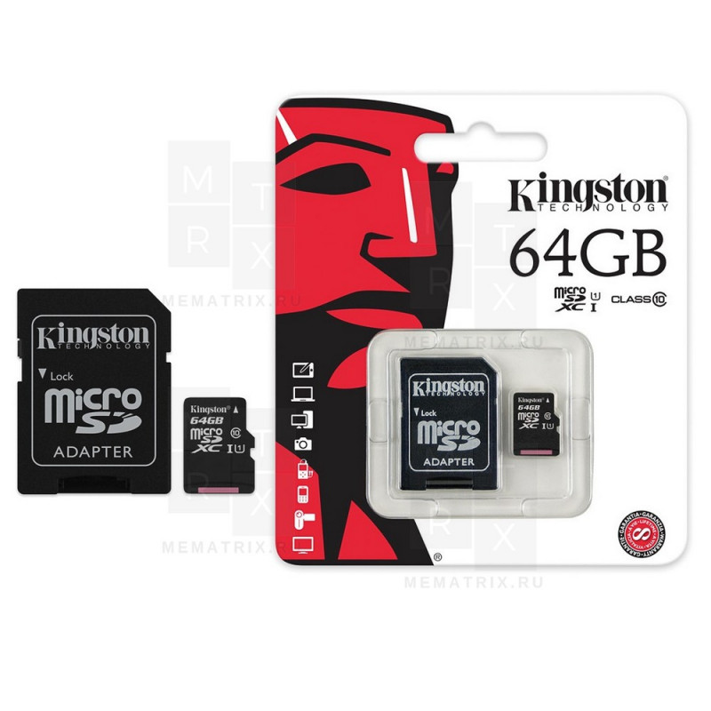 Карта памяти MicroSDHC 64GB Class 10 Kingston Canvas Select Plus A1 100MB/s + SD адаптер