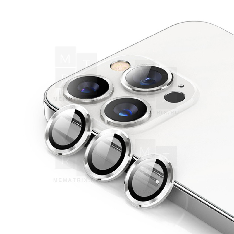 Защитное стекло линзы камеры для iPhone 13 Pro, 13 Pro Max (комплект 3 шт.) Серебро