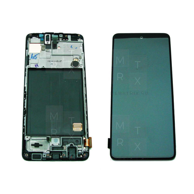 Samsung A51 (A515F) тачскрин + экран (модуль) черный OLED с рамкой (U - вырез камеры)