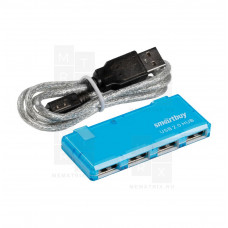 Хаб USB 2.0 с выключателем SBHA-6110-B, 4 порта синий, Smartbuy