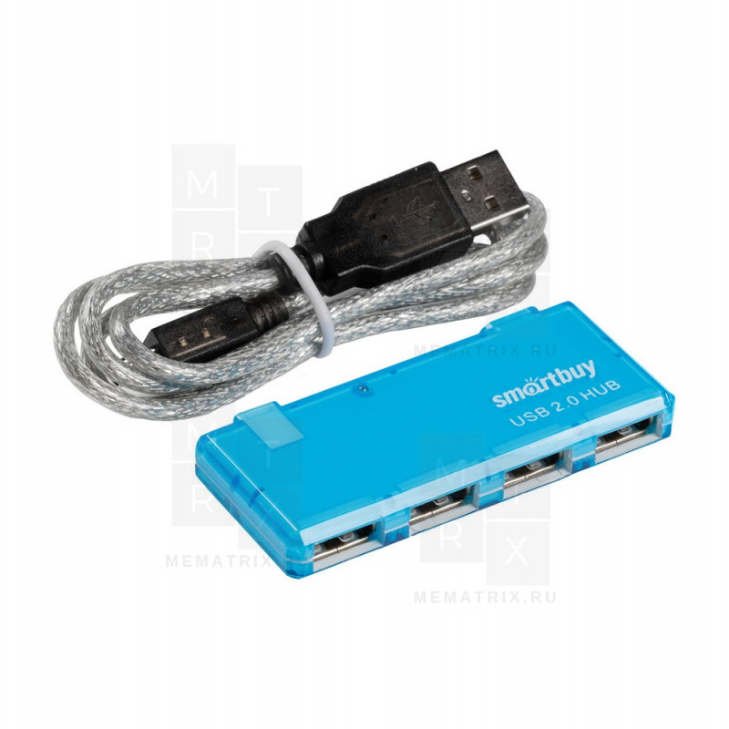 Хаб USB 2.0 с выключателем SBHA-6110-B, 4 порта синий, Smartbuy