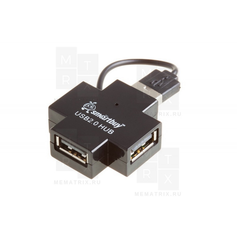 Хаб USB 2.0 с выключателем SBHA-6900-K, 4 порта черный, Smartbuy