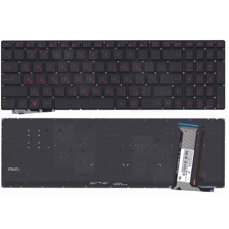 Клавиатура для ноутбука Asus N551, N751, G551, G771 черная, без рамки, с подсветкой