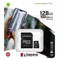 Карта памяти MicroSDHC 128GB Class 10 Kingston Canvas Select Plus A1 100MB/s + SD адаптер