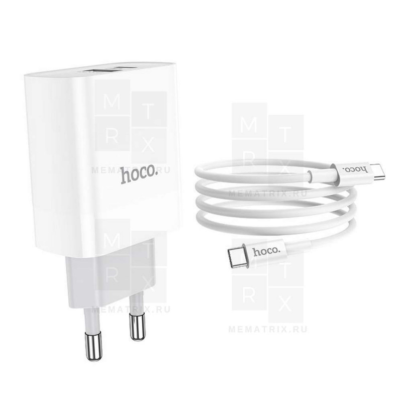 Сетевое зарядное устройство USB, Type-C Hoco C80A (20W, QC3.0, PD, кабель Type-C-Lightning) Белый
