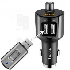 Автомобильное зарядное устройство USB Hoco E19 (12W, 2 порта, FM модулятор, Bluetooth) Серый