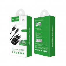 Сетевое зарядное устройство USB Hoco C12 (12W, 2 порта, кабель Lightning) Белый