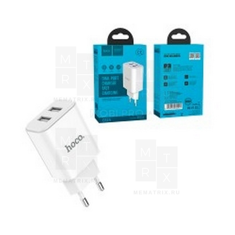 Сетевое зарядное устройство USB Hoco C62A (10.5W, 2 порта, кабель Type-C) Белый