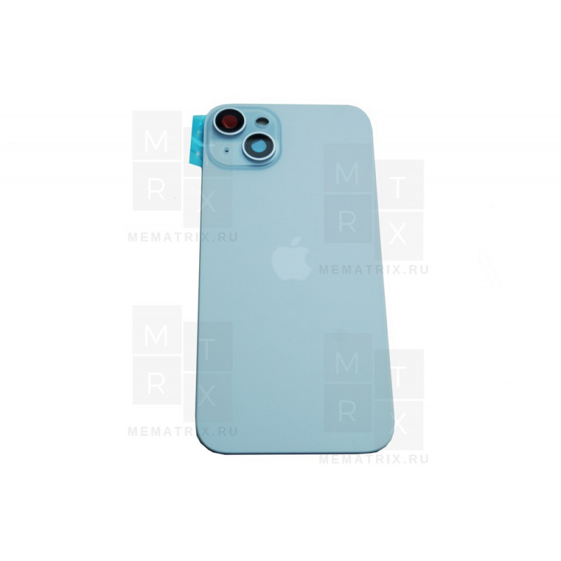 Задняя крышка для iPhone 15 Plus в сборе со стеклом камеры Голубой (стекло, MagSafe, логотип) Премиум