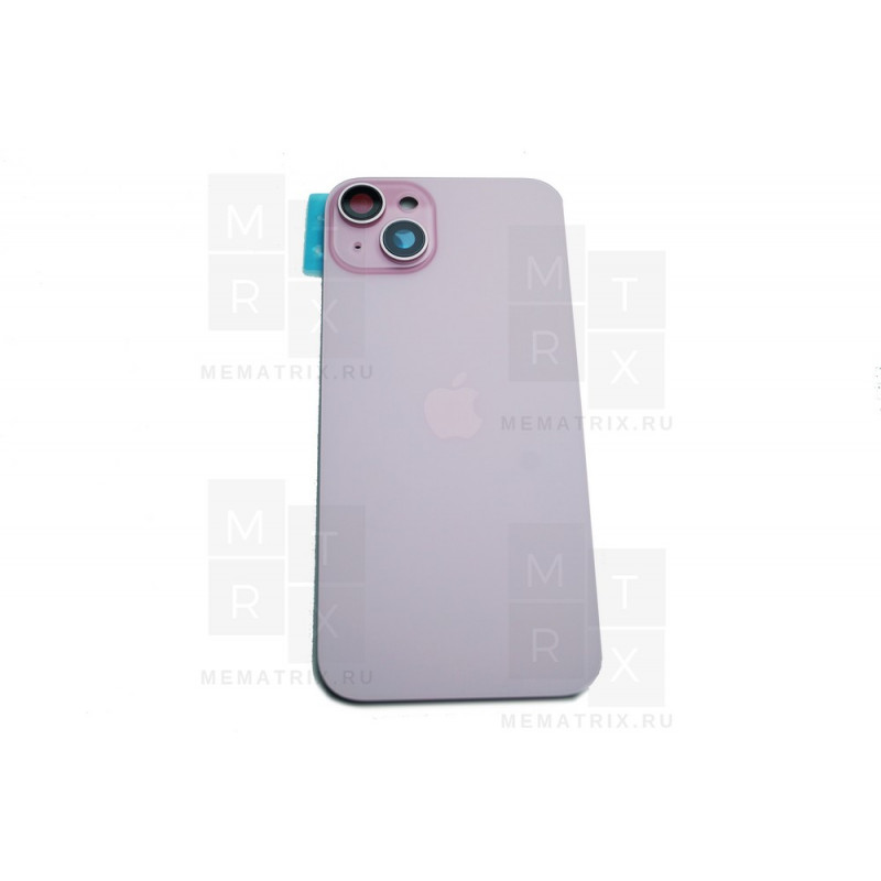 Задняя крышка для iPhone 15 Plus в сборе со стеклом камеры Розовый (стекло, MagSafe, логотип) Премиум