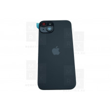 Задняя крышка для iPhone 15 Plus в сборе со стеклом камеры Черный (стекло, MagSafe, логотип) Премиум