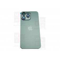 Задняя крышка для iPhone 15 Pro Max в сборе со стеклом камеры Серый (стекло, MagSafe, логотип) Премиум