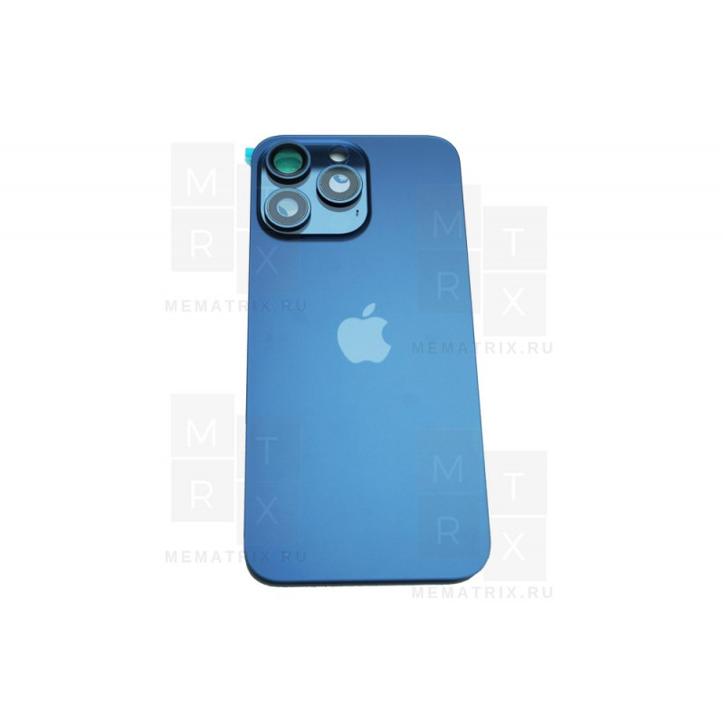 Задняя крышка для iPhone 15 Pro Max в сборе со стеклом камеры Синий (стекло, MagSafe, логотип) Премиум