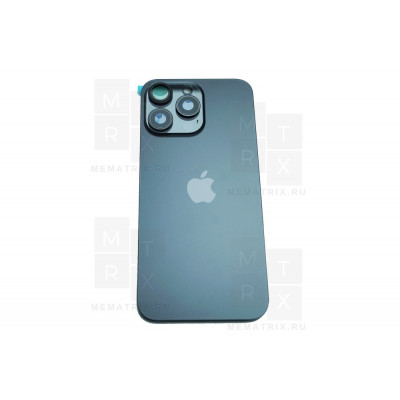 Задняя крышка для iPhone 15 Pro Max в сборе со стеклом камеры Черный (стекло, MagSafe, логотип) Премиум