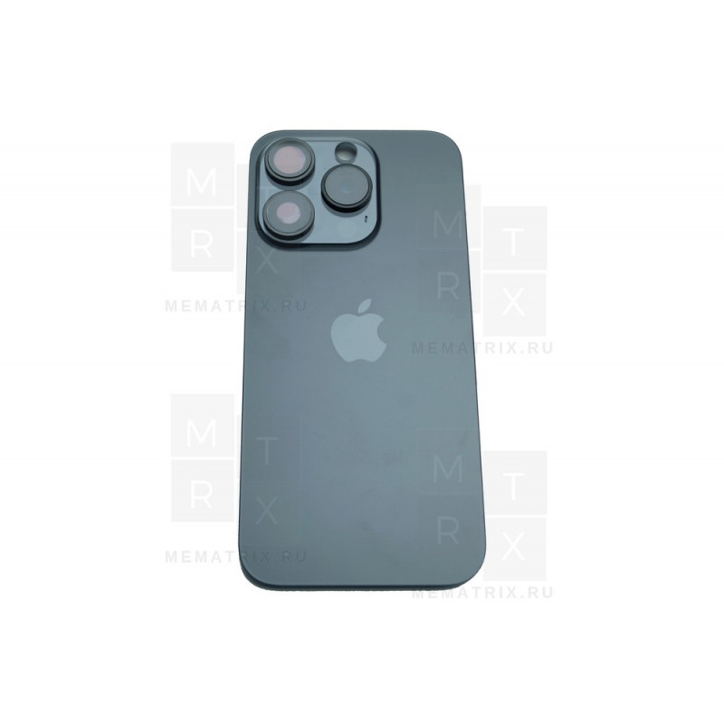 Задняя крышка для iPhone 15 Pro в сборе со стеклом камеры Черный (стекло, MagSafe, логотип) Премиум