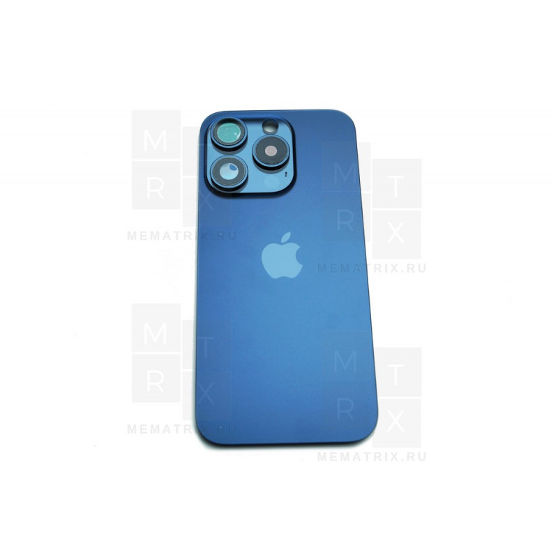 Задняя крышка для iPhone 15 Pro в сборе со стеклом камеры Синий (стекло, MagSafe, логотип) Премиум