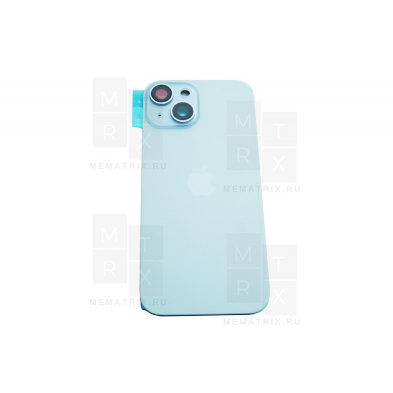 Задняя крышка для iPhone 15 в сборе со стеклом камеры Голубой (стекло, MagSafe, логотип) Премиум