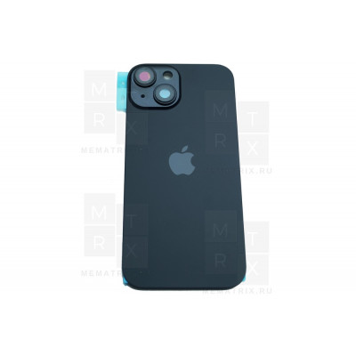 Задняя крышка для iPhone 15 в сборе со стеклом камеры Черный (стекло, MagSafe, логотип) Премиум