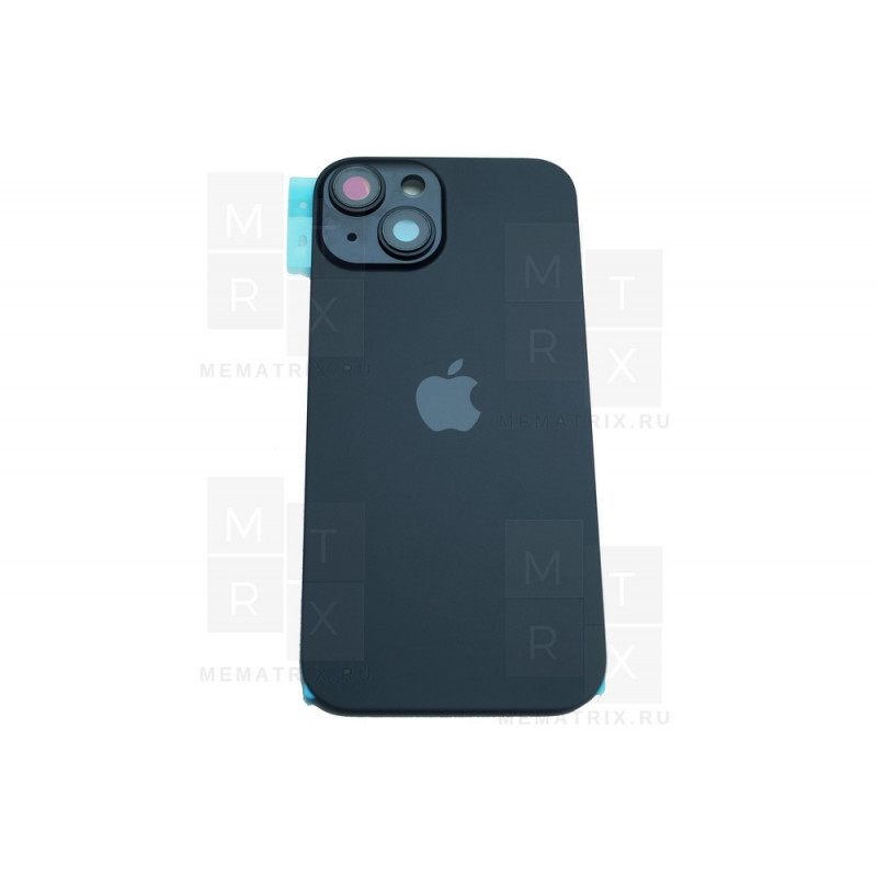 Задняя крышка для iPhone 15 в сборе со стеклом камеры Черный (стекло, MagSafe, логотип) Премиум