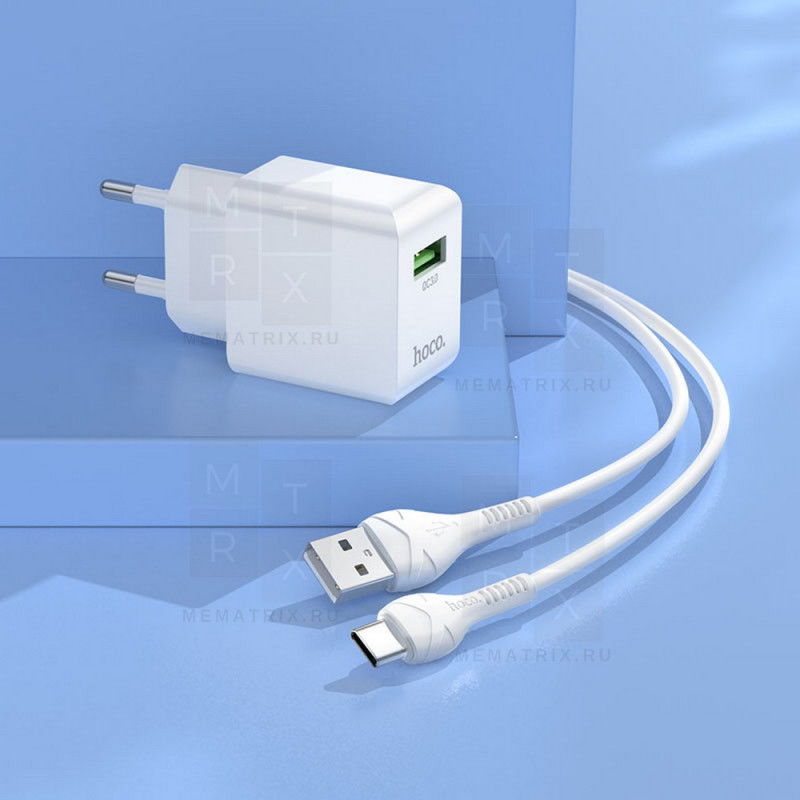 Сетевое зарядное устройство USB Hoco C98A (18W, QС3.0, кабель MicroUSB) Белый