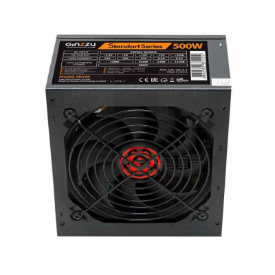 Блок питания Ginzzu SB500 ATX, 12cm fan, 20+4pin +4Pin, 3*SATA, 3*IDE Черный