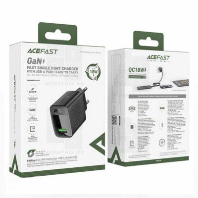 Сетевое зарядное устройство USB Acefast A90 (18W, QС3.0, GaN) Черный