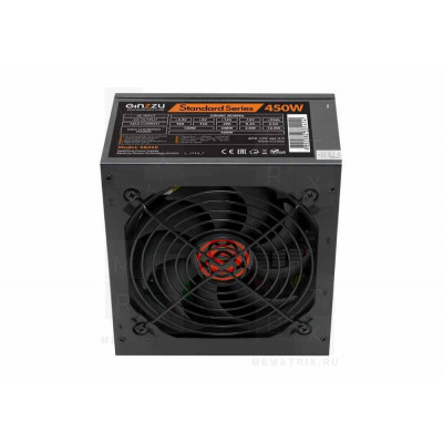 Блок питания Ginzzu SB450 ATX, 12cm fan, 20+4pin +4Pin, 2*SATA, 2*IDE Черный