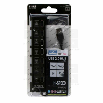 Хаб USB 2.0 с выключателем SBHA-7207-B, 7 портов черный, Smartbuy