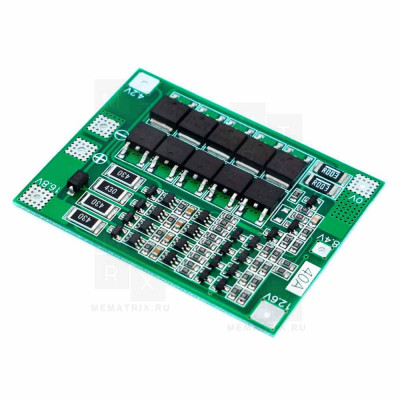 Плата контроллера заряда BMS 4S для аккумуляторов 18650 (40A, 16.8V, на 4 АКБ, с защитой и балансировкой)