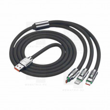 Кабель USB - 3 в 1 (Lightning + MicroUSB + Type-C) 6A, 1 м Черный