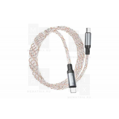 Кабель Type-C - Lightning Hoco U112 (3A, 20W, PD, прозрачный светящийся) Серый